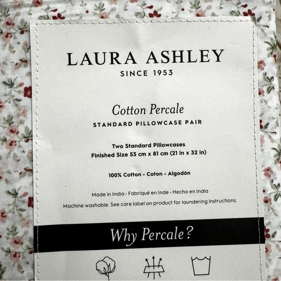 LAURA ASHLEY  Cotton Percale STANDARD PILLOWCASE PAIR - Picture 6 of 6